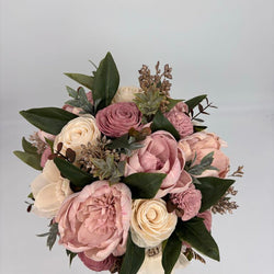 Large Pink Mason Jar filled with Muted Pink and White Sola Wood Flowers - view 1