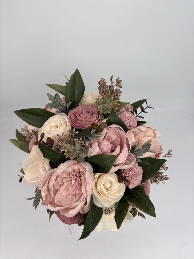 Large Pink Mason Jar filled with Muted Pink and White Sola Wood Flowers
