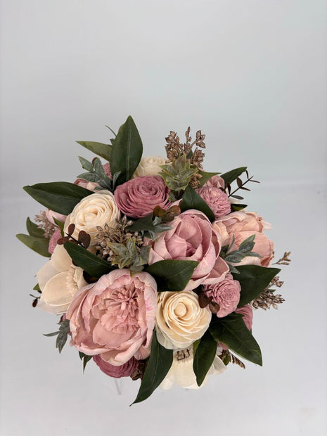 Large Pink Mason Jar filled with Muted Pink and White Sola Wood Flowers