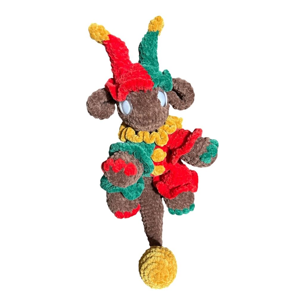 Crocheted holiday jester dragon plush