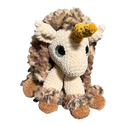 Crocheted "cocoa" sitting fur maned unicorn plush - view 1