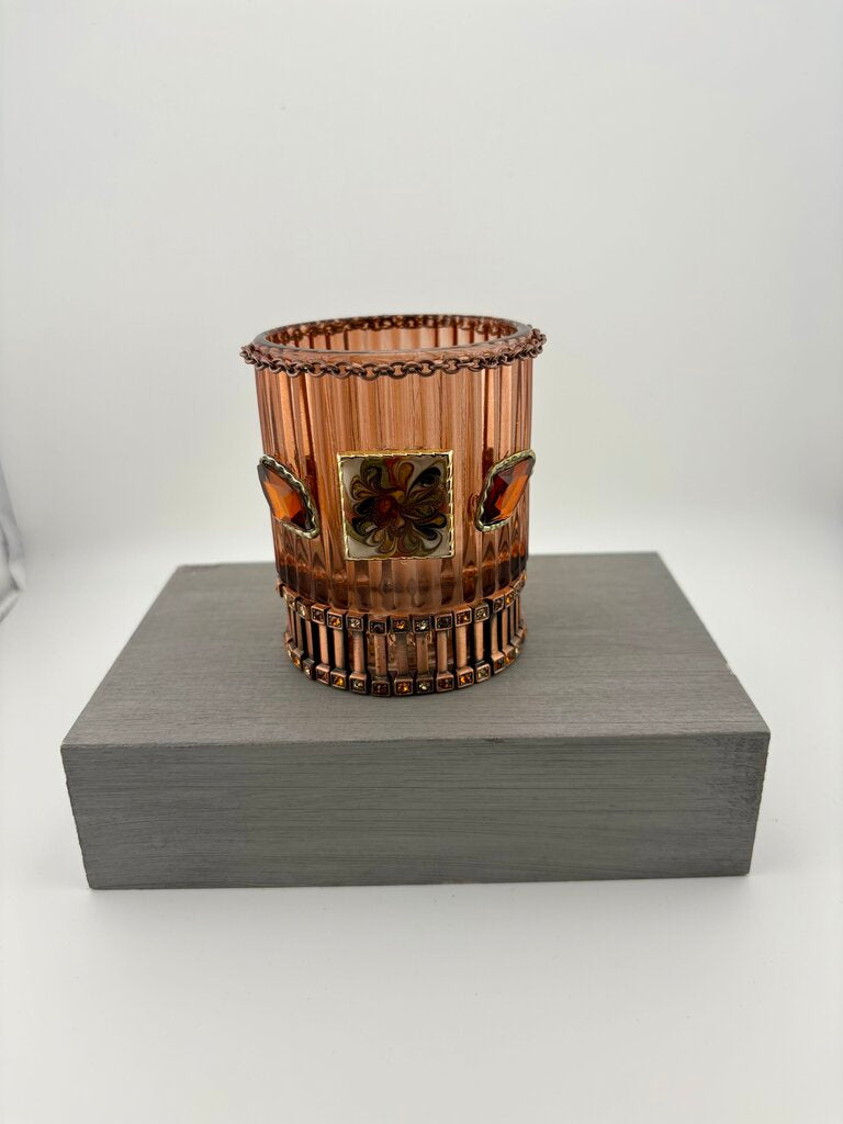Brown glass tea light w/ fall jewelry (includes tealight)