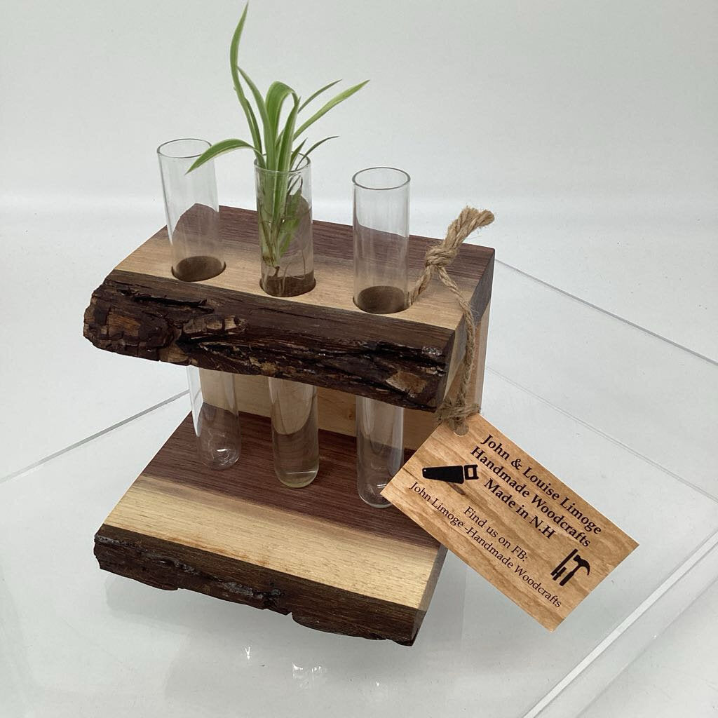Wooden Plant Propagation Station-3 tube with plant