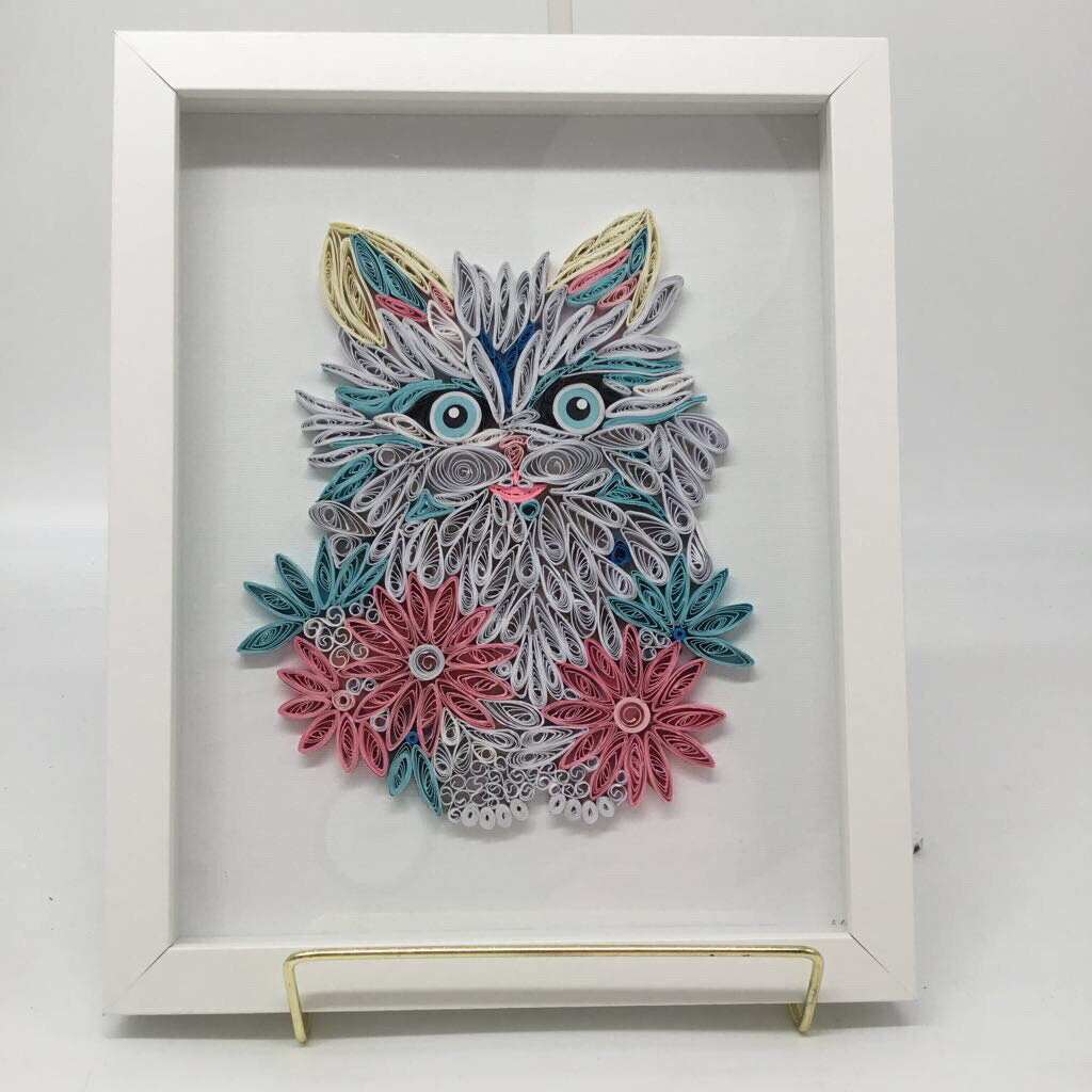 White pink and blue Cat