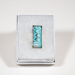 Rectangle ring - gift box - teal grey silver on silver - view 1