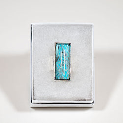 Rectangle ring - gift box - teal grey silver on silver - view 2