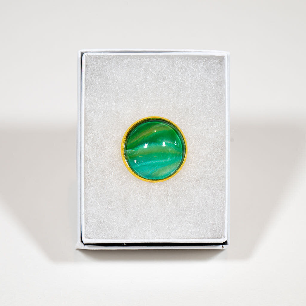 Large round ring - gift box - greens on gold