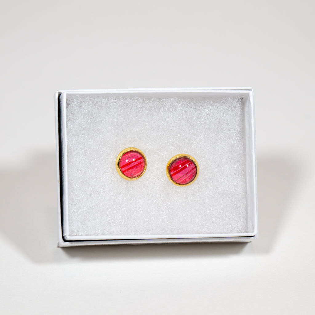 Petite Fluid Art Stud Earrings - gift box - red and white on silver