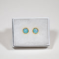 Petite Fluid Art Stud Earrings - gift box - teal on gold