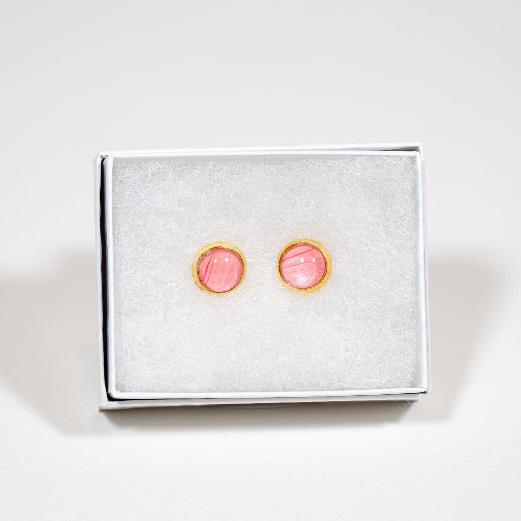 Petite Fluid Art Stud Earrings - gift box - pink on gold