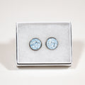 Fluid Art Stud Earrings 1/2" - gift box - blue white gray on silver