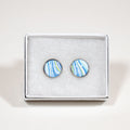 Fluid Art Stud Earrings 1/2" - gift box - blue and white on silver
