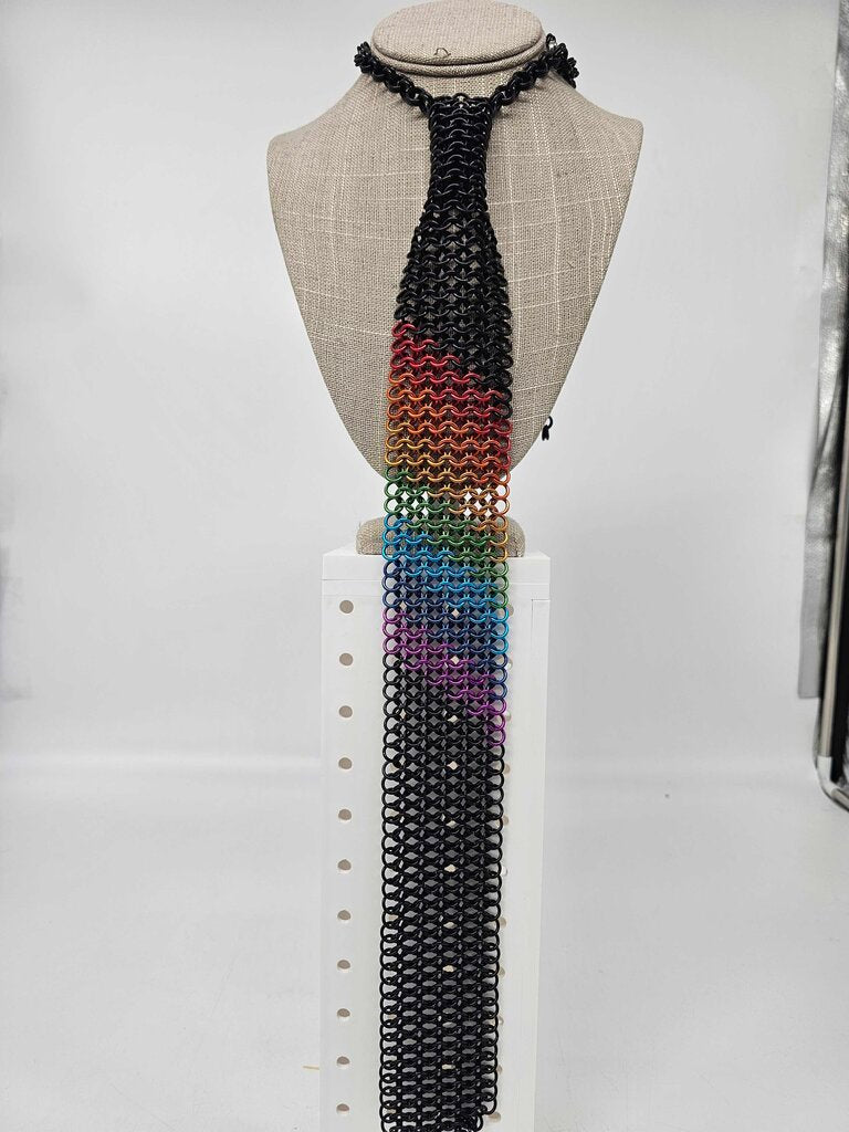 Black Rainbow Aluminum Chainmail Tie 20 inches long, adjustable neck