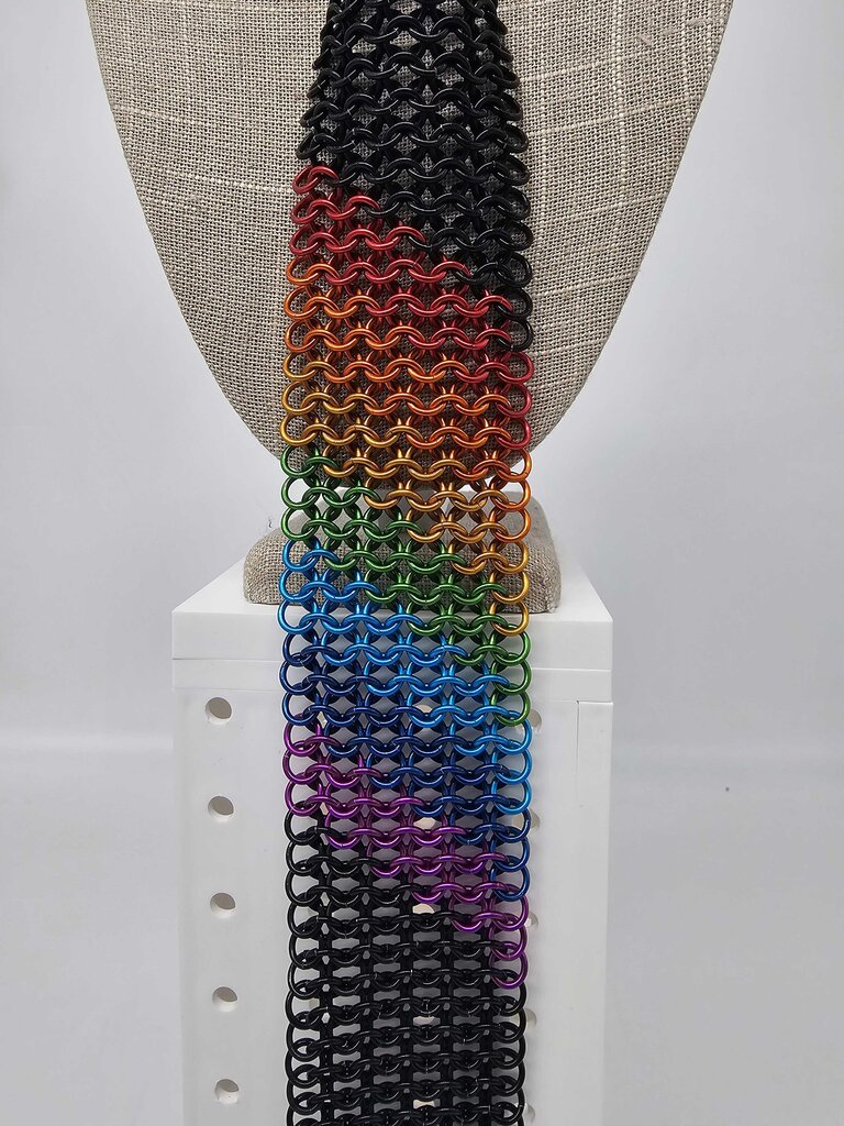 Black Rainbow Aluminum Chainmail Tie 20 inches long, adjustable neck