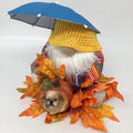 Fall gnome with blue umbrella
