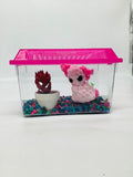 Pink Axolotl Desk Pet with Purple Plant