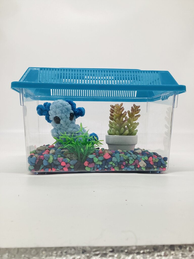 Blue Axolotl Desk Pet with Bulb Leaf Plant