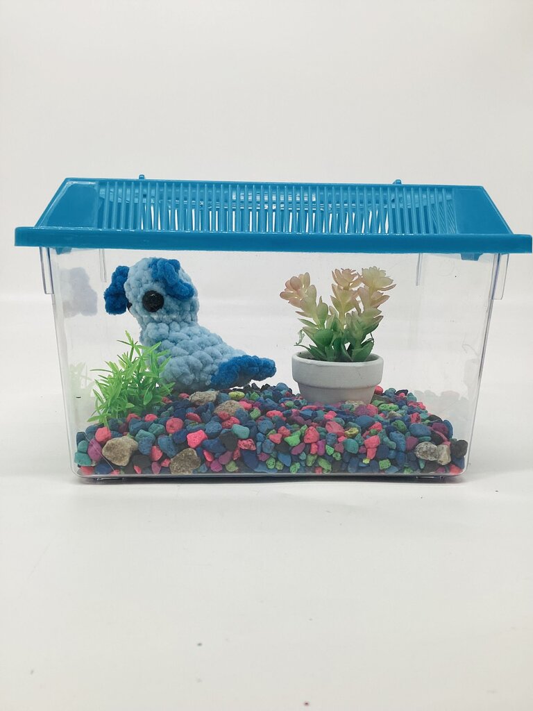 Blue Axolotl Desk Pet with Flat Leaf Plant