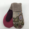 Sweater Mitten - Beige/Pink Embroid Wool Blend