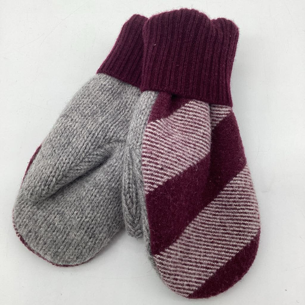 Sweater Mitten - Maroon/Gray WOOL