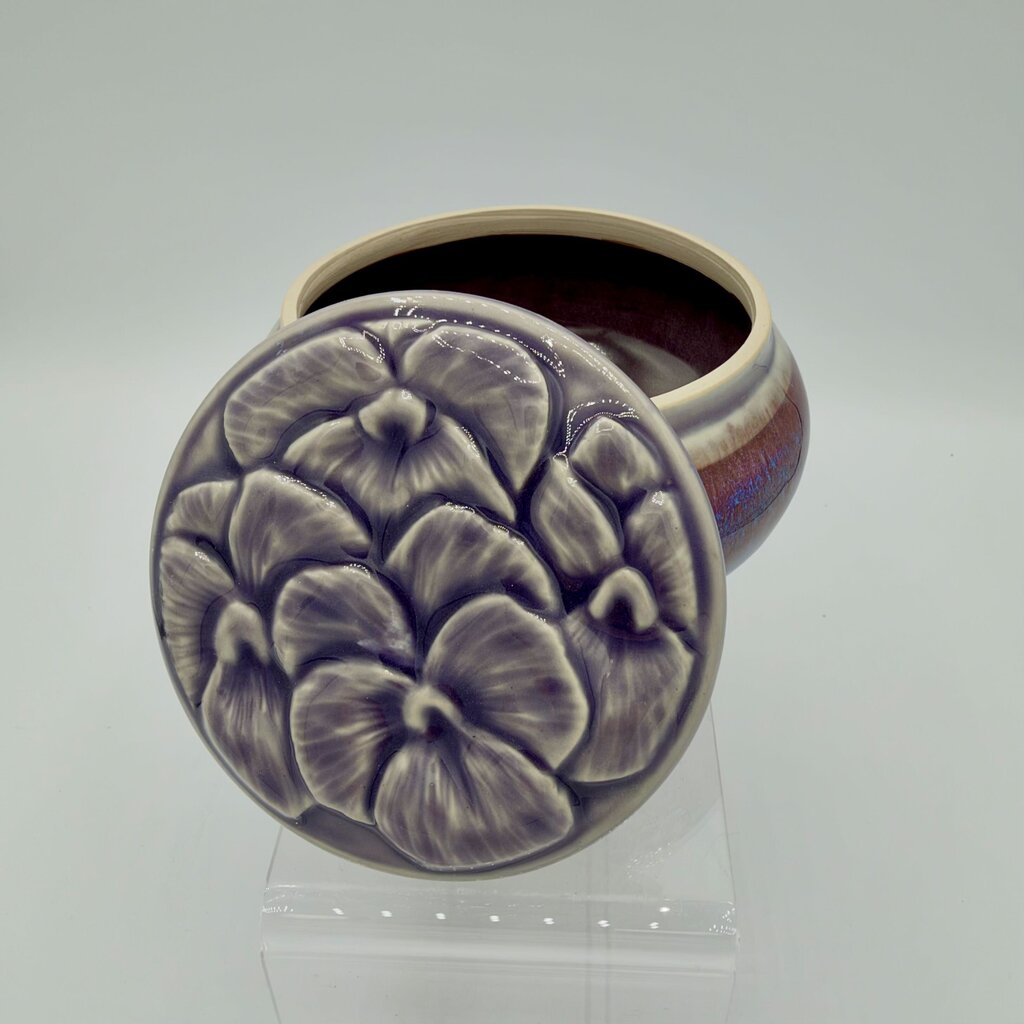Hand Carved Pansy Jar