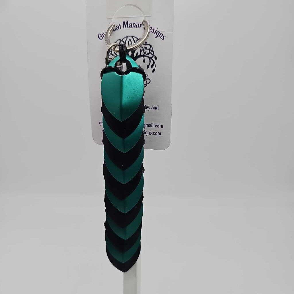 Black, Teal Dragon Scale Fidget Keychain Long