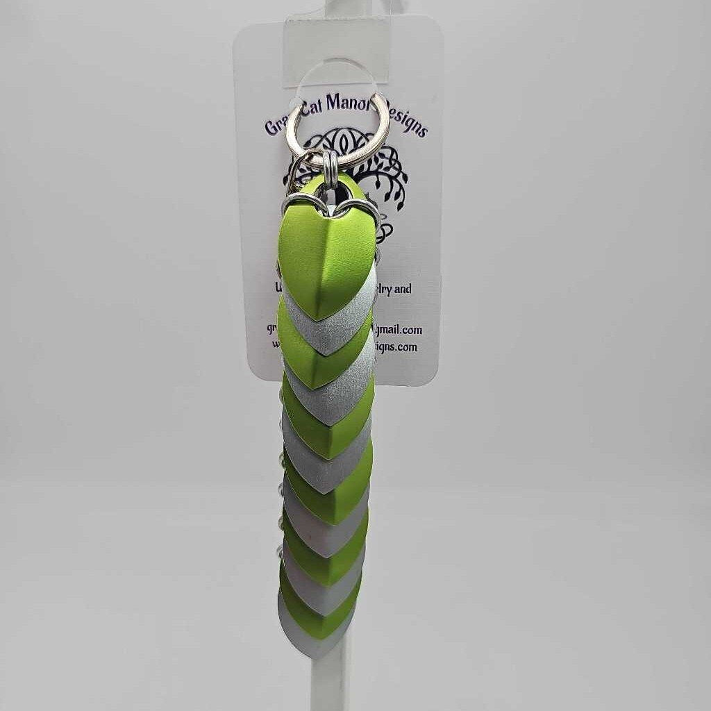 Silver, Lime Dragon Scale Fidget Keychain Long