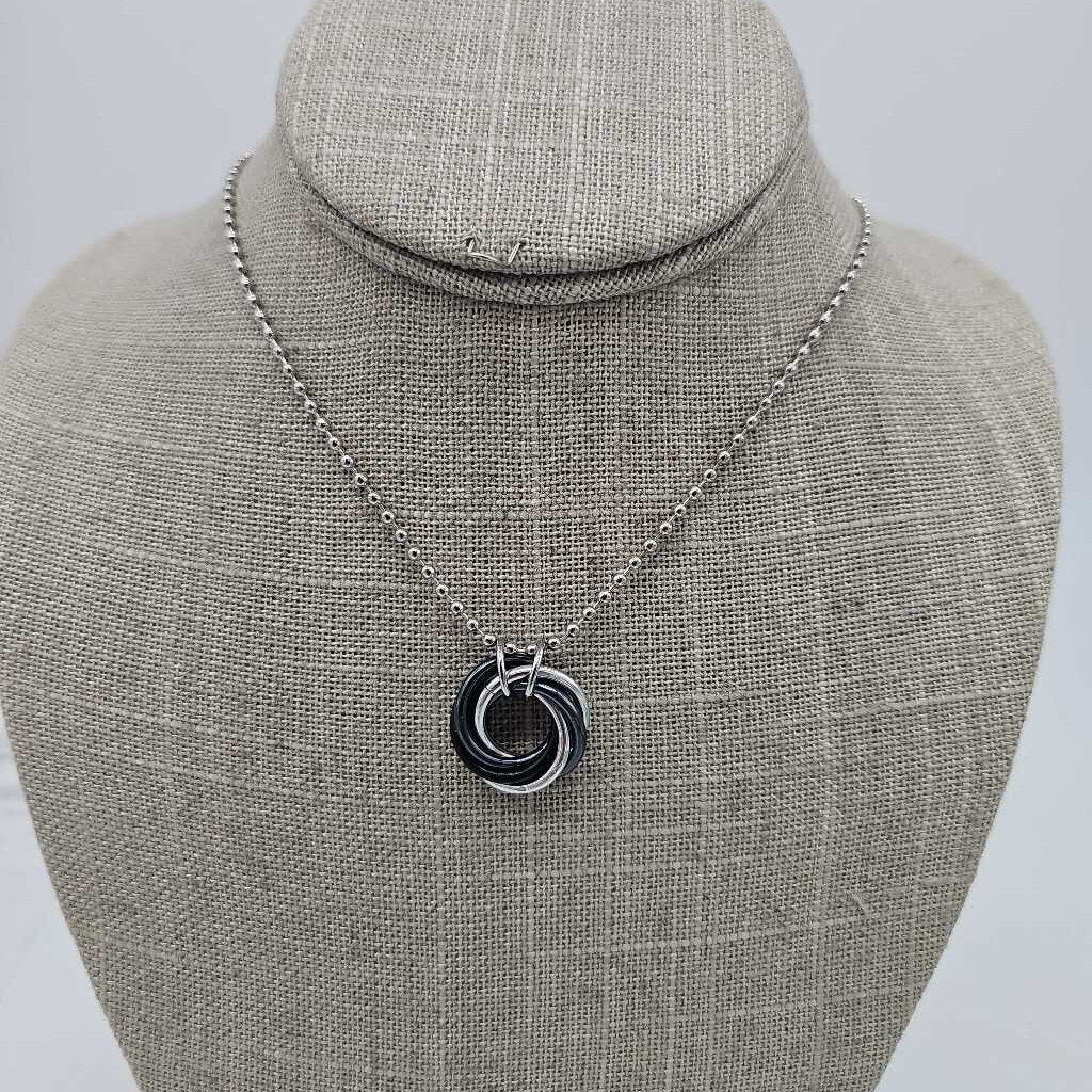 Silver, Gray, Black Mobius Necklace, 24 inch Stainless Steel Chain
