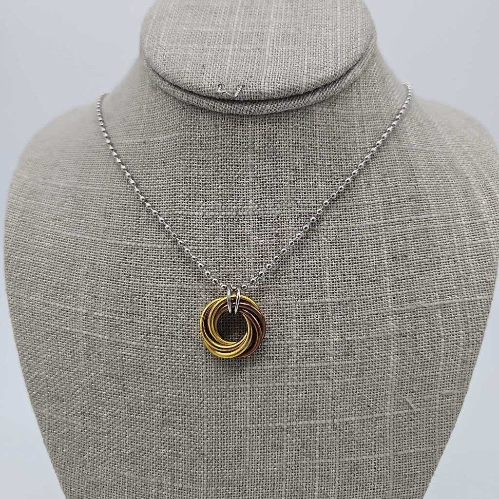 Gold, Copper Mobius Necklace, 24 inch Stainless Steel Chain