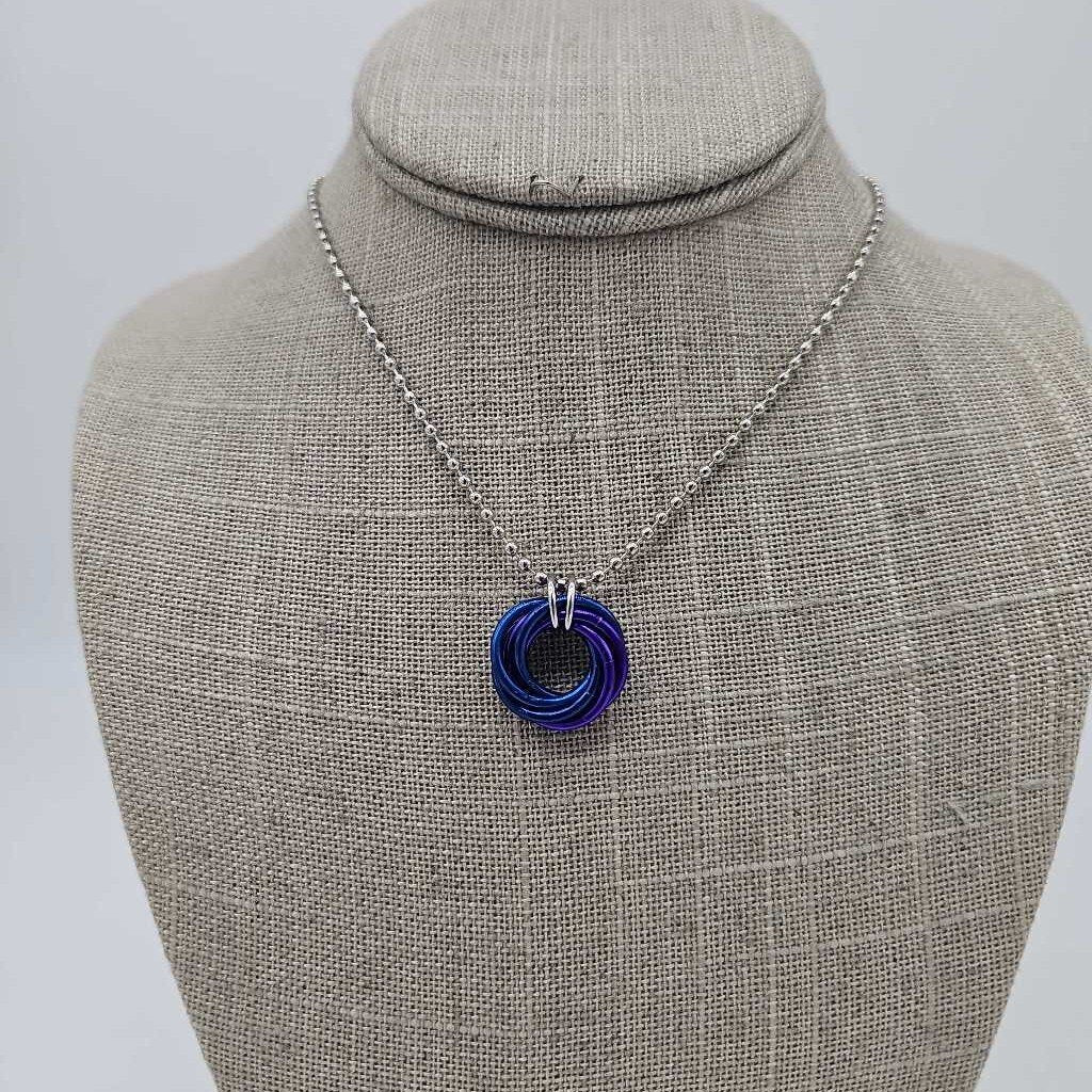 Purple, Blue Mobius Necklace, 24 inch Stainless Steel Chain