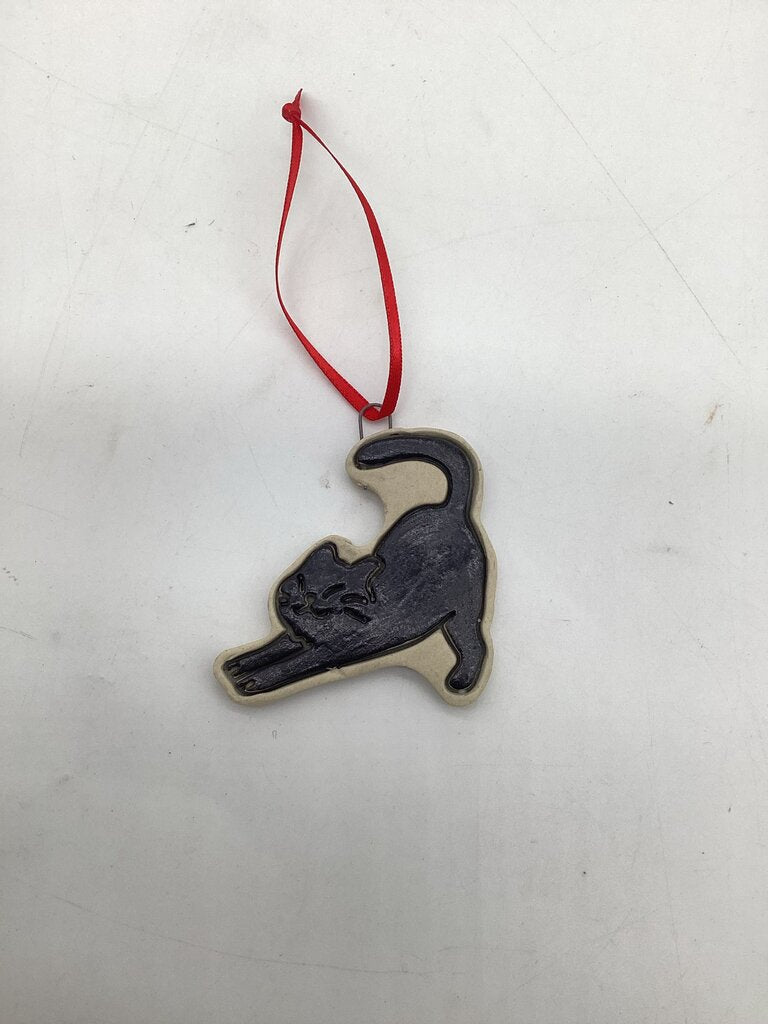 Black Stretching Cat Ornament