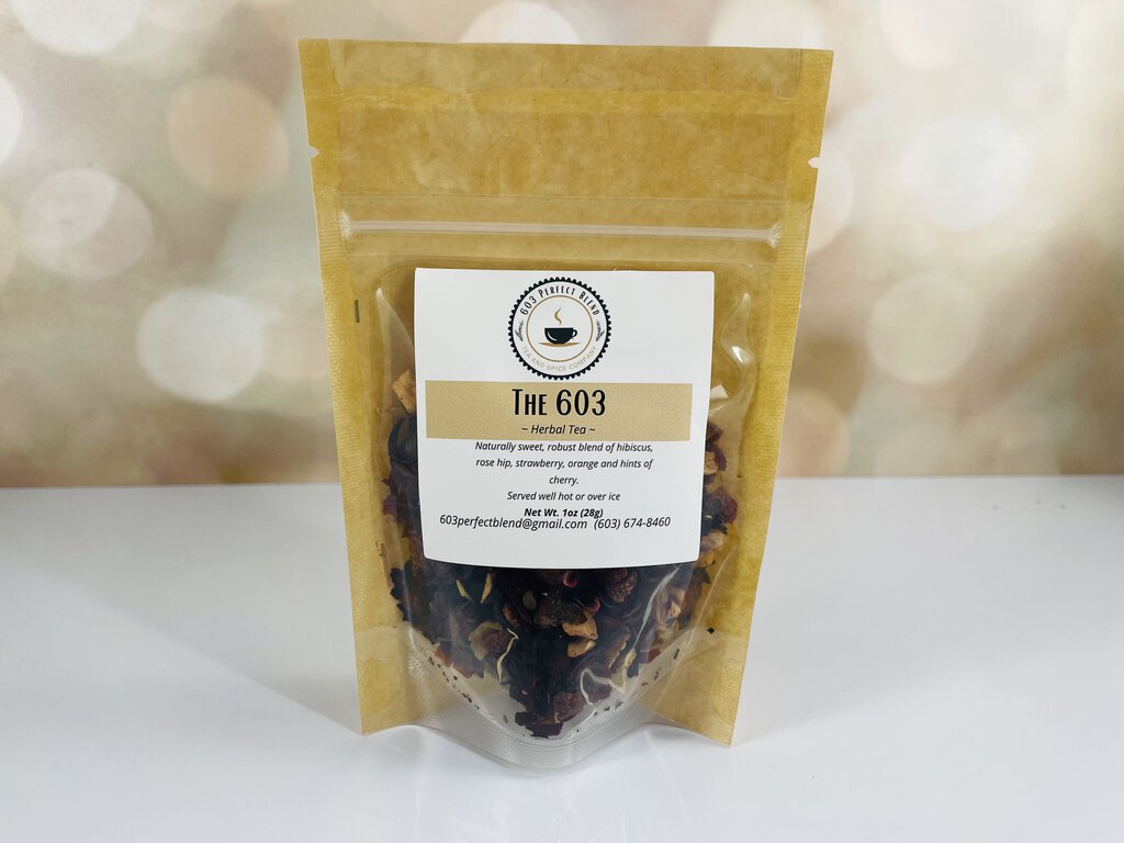 THE 603 HERBAL TEA WITH HINTS OF STRAWBERRY CHERRY HIBISCUS AND THE 603