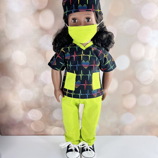 BLACK SCRUB SET WITH SNEAKERS JEANETTES 18 INCH DOLL BEDDING AND CLOTHING