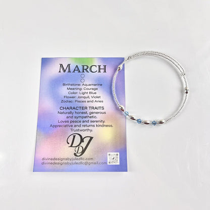 B MARCH BIRTHSTONE MEMORYWIRE BRACELET