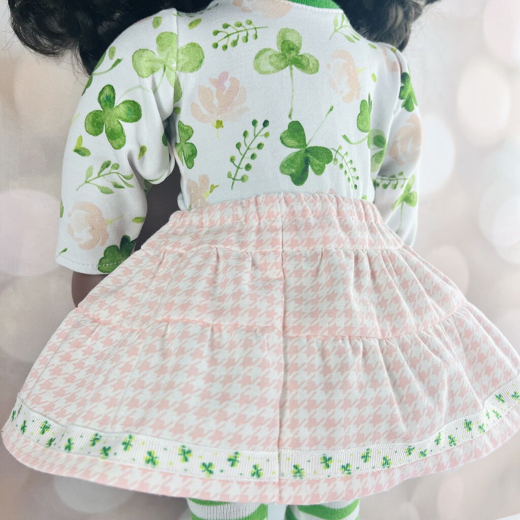 ST PATRICKS SHIRT SKIRT TIGHTS JEANETTES 18 INCH DOLL BEDDING AND CLOTHING