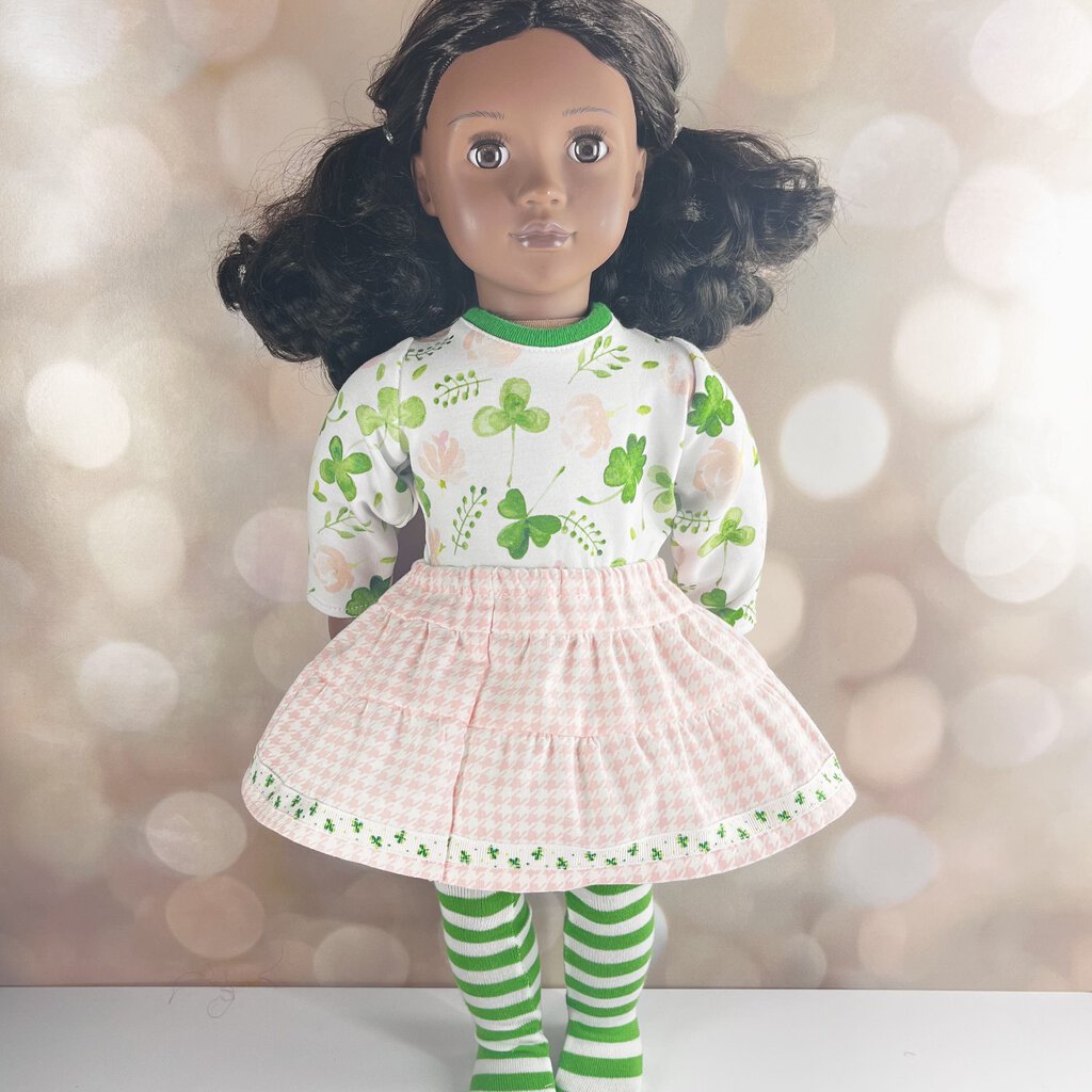 ST PATRICKS SHIRT SKIRT TIGHTS JEANETTES 18 INCH DOLL BEDDING AND CLOTHING