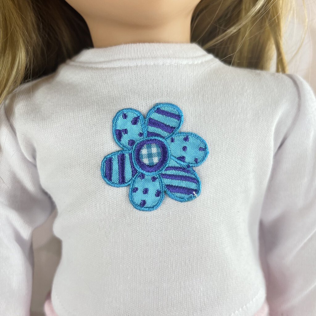 White Shirt with Blue Flower Applique