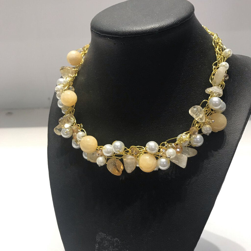 Yellow Agate Crochet Necklace