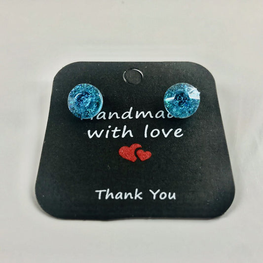 Blue Glitter Gem Stud Earrings