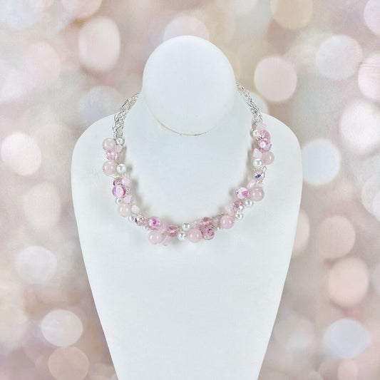 Rose Quartz gemstone crochet necklace